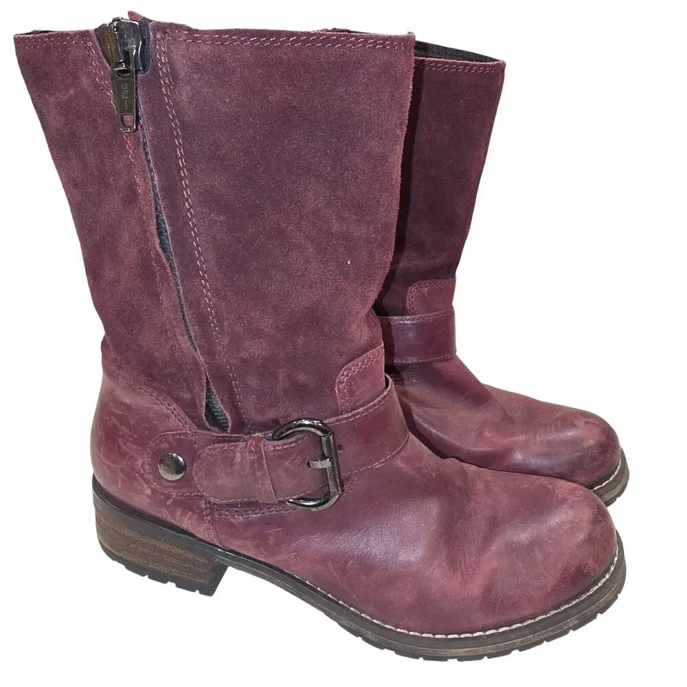 Clarks Majorca Isla mid calf leather slouch, zip burgundy boots sz 9.5 - Picture 2 of 11